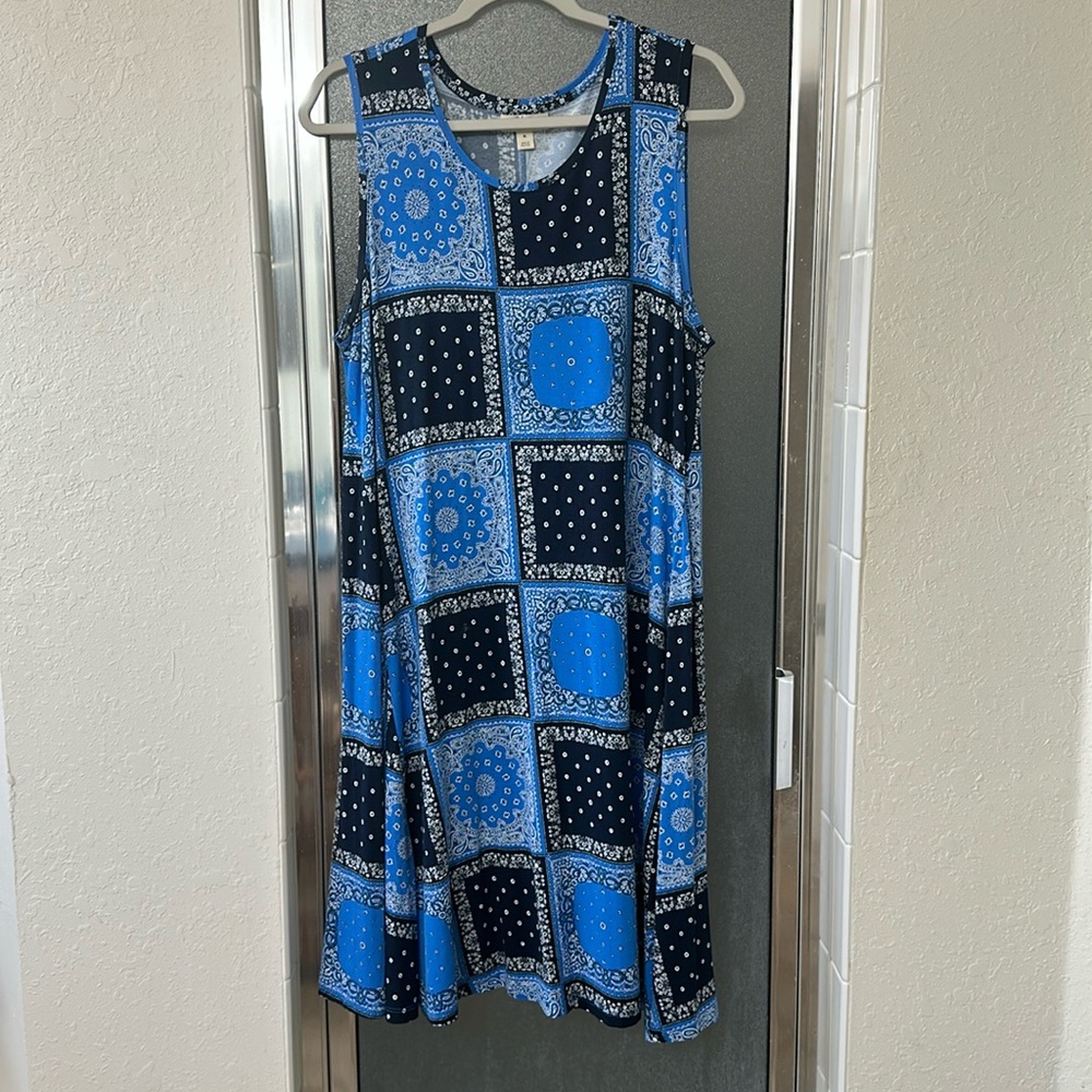 style&co Blue Sleeveless Dress Box Patterned